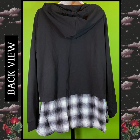 M  NWT BLACK & PLAID TRIM HOODIE/HOODED TUNIC COTTON POLYESTER BLEND - ANNABELLE - Picture 5 of 13